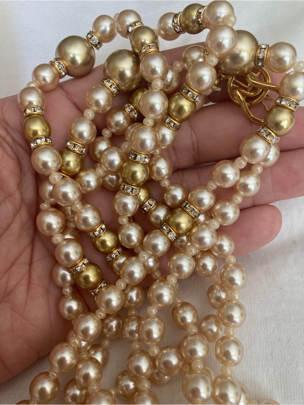 Kenneth Jay Lane KJL Glass Fan x Pearls with Crystal Accents